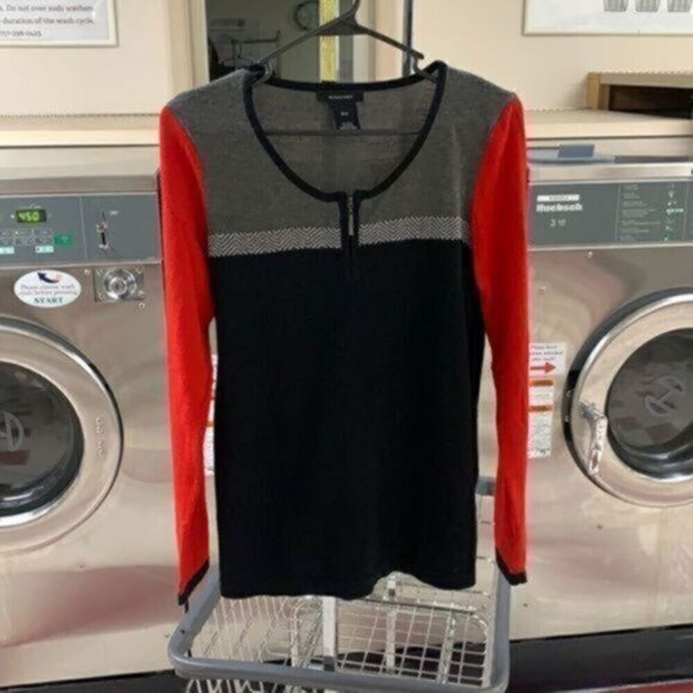Alison Sheri black, red and gray long sleeve sweater size medium